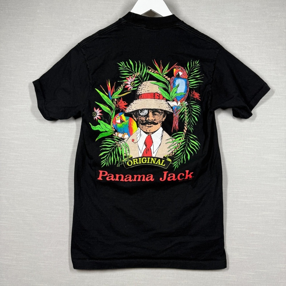 Vintage Panama Jack Shirt Men L Black Large Bright‎ Graphic Short Sleeve USA